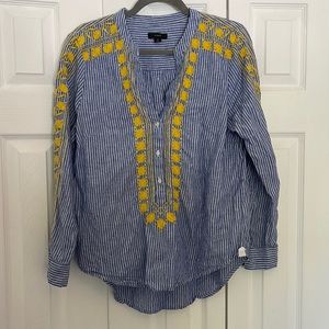 Linen embroidered long sleeve tunic J Crew